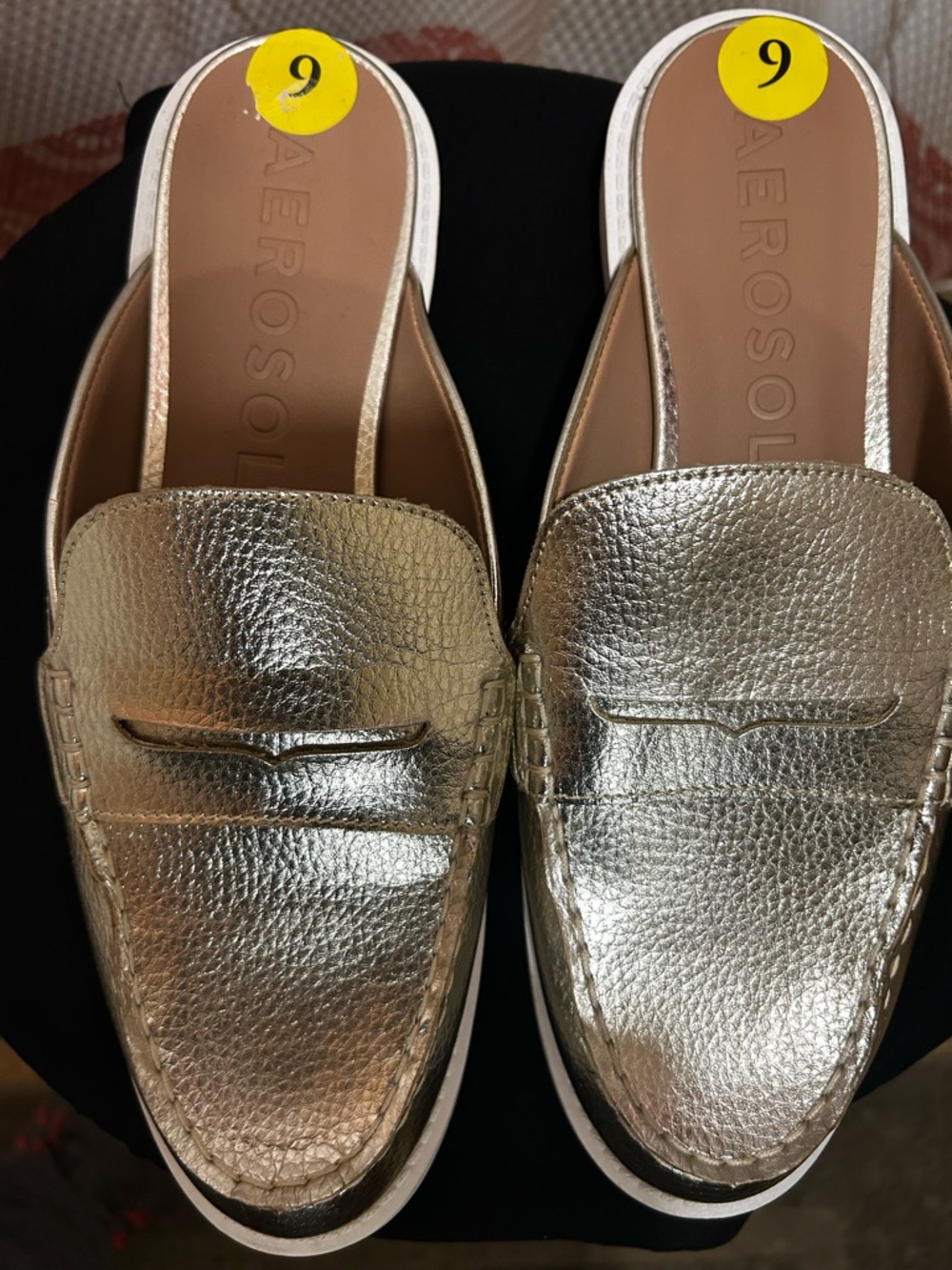 AEROSOLES Metallic Gold Slip-On Mule Loafers